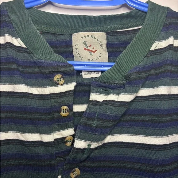 Vintage Ferruche Basics Striped Long Sleeve Henley Shirt - Picture 3 of 4